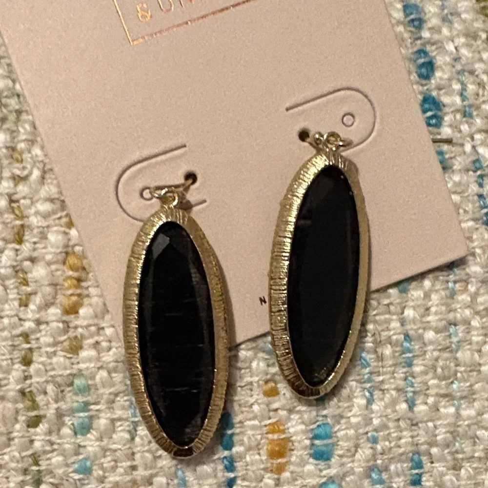 14th & Union Black Oval Earrings with Silver Accents